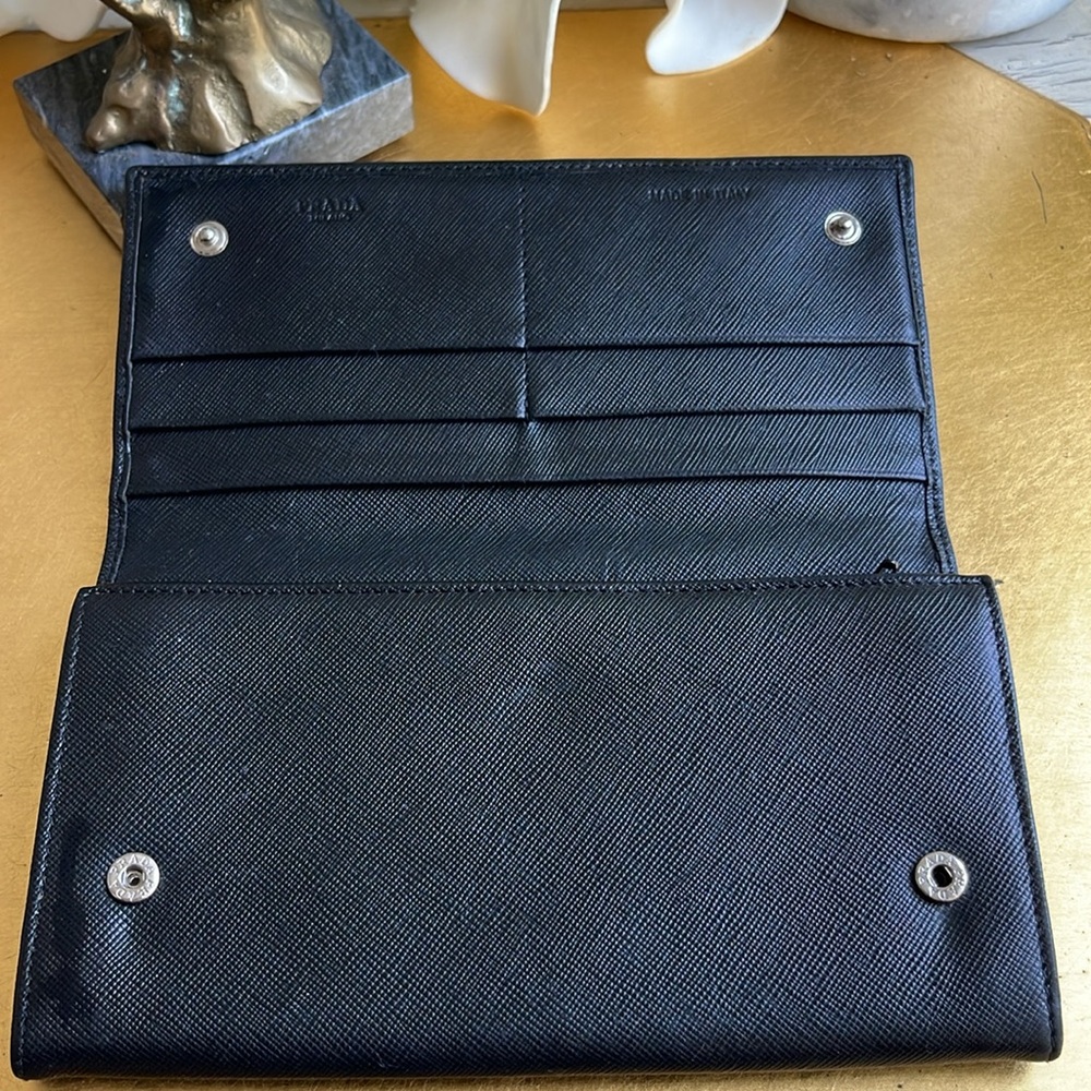 Prada Triangle Logo Long Snap Wallet in Black Saffiano Leather - Picture 8 of 14